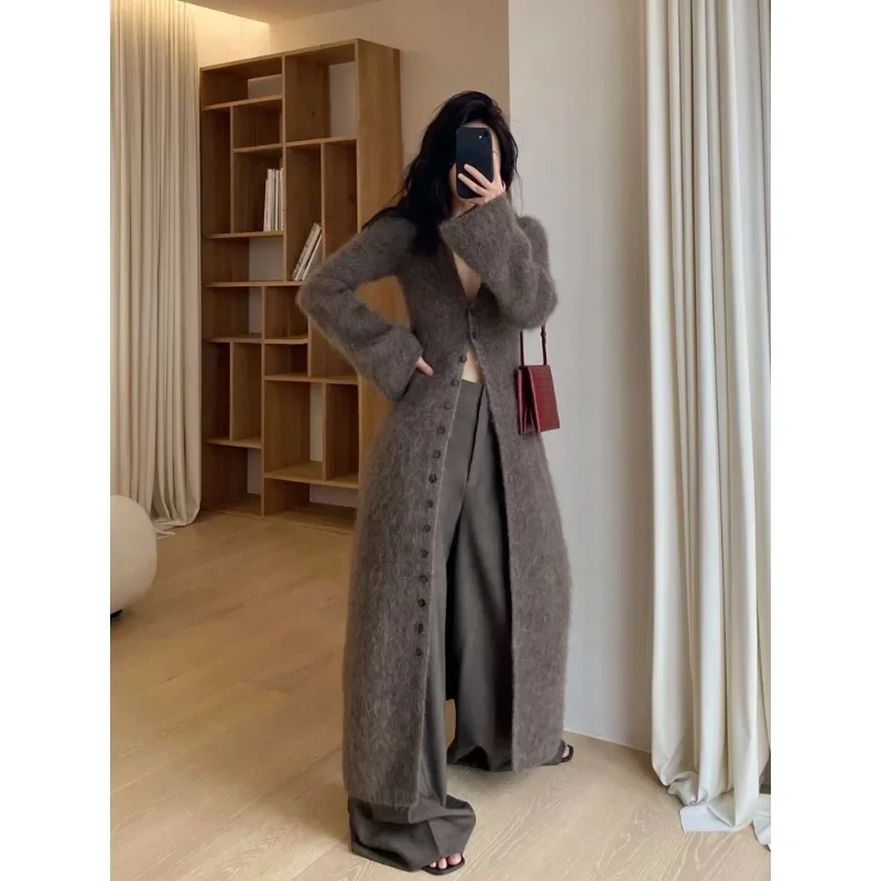 Shpmishal Французский Ретро трикотажный кардиган с V-образным вырезом Осень и зима