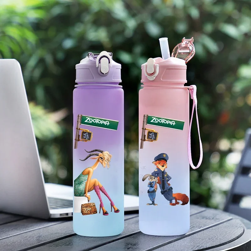 750ML Zootopia Cartoon Large Capacity Plastic Water Bottle Outdoor Sports Leak Proof Portable Gradient Cup