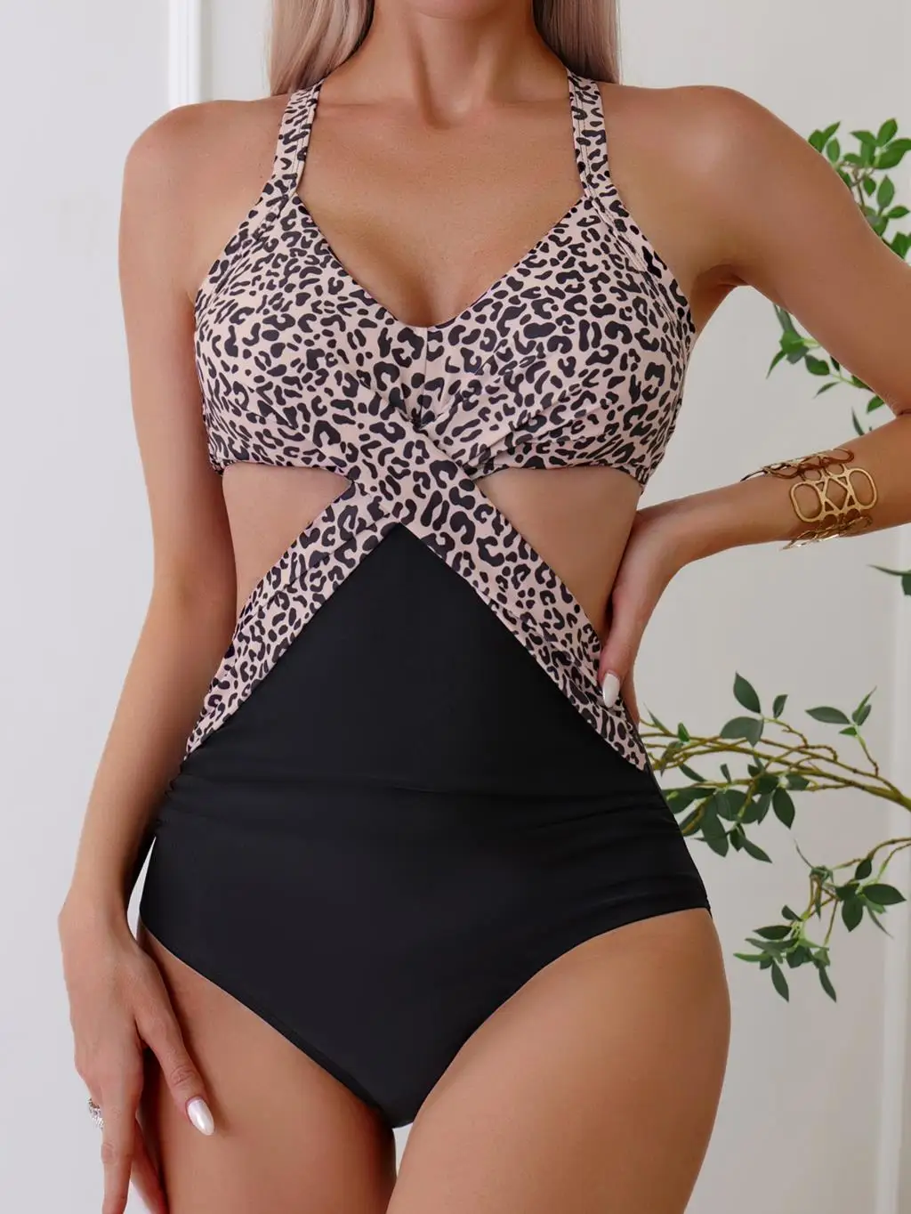 

2023 Cut Out Swimwear Women One Piece Swimsuit Leopard Printed Bathers Bathing Swimming Swim Suit Padded Beachwear Bodysuit