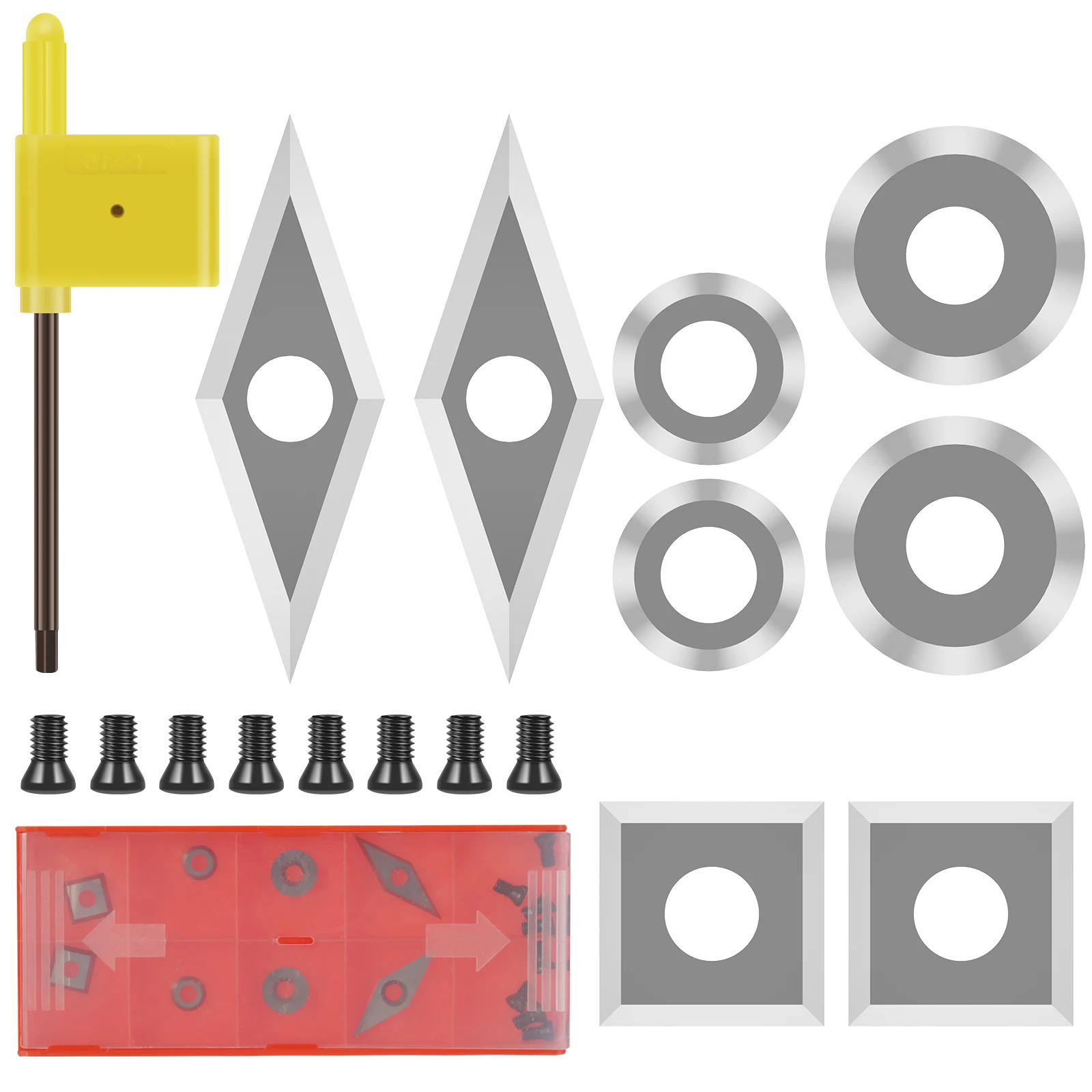 

8Pcs Tungsten Carbide Cutter Insert Set Sturdy Carbide Cutter Durable 0.5inch Round/0.43inch Square/1.2inch Rhombus Shape Cutte