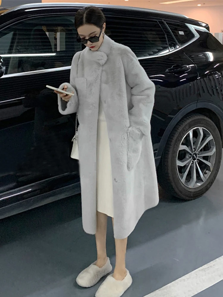 Fur Coat Women's Winter Fashion Imitation Mink Fur Coat Medium Long Thickened Warm Fur Integrated Mink Coat manteau femme hiver