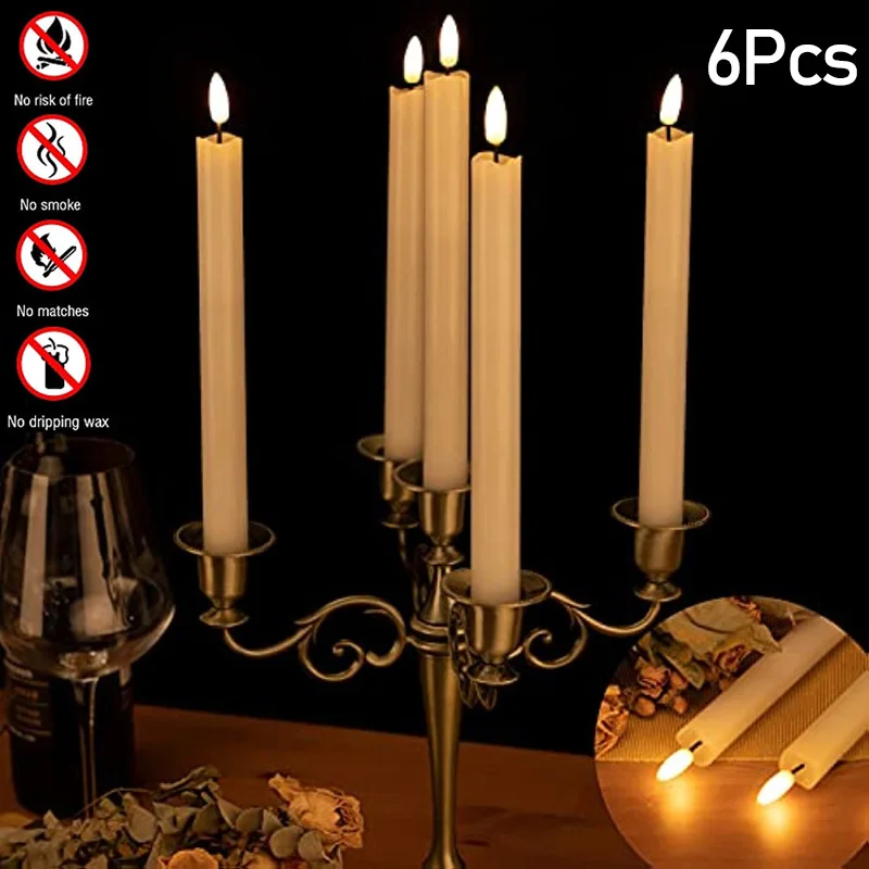 

6Pcs Flameless Candle LED Electronic Remote Wax Light Safety Simulation Candle Lamp with Realistic Flame for Party/Wedding/Xmas