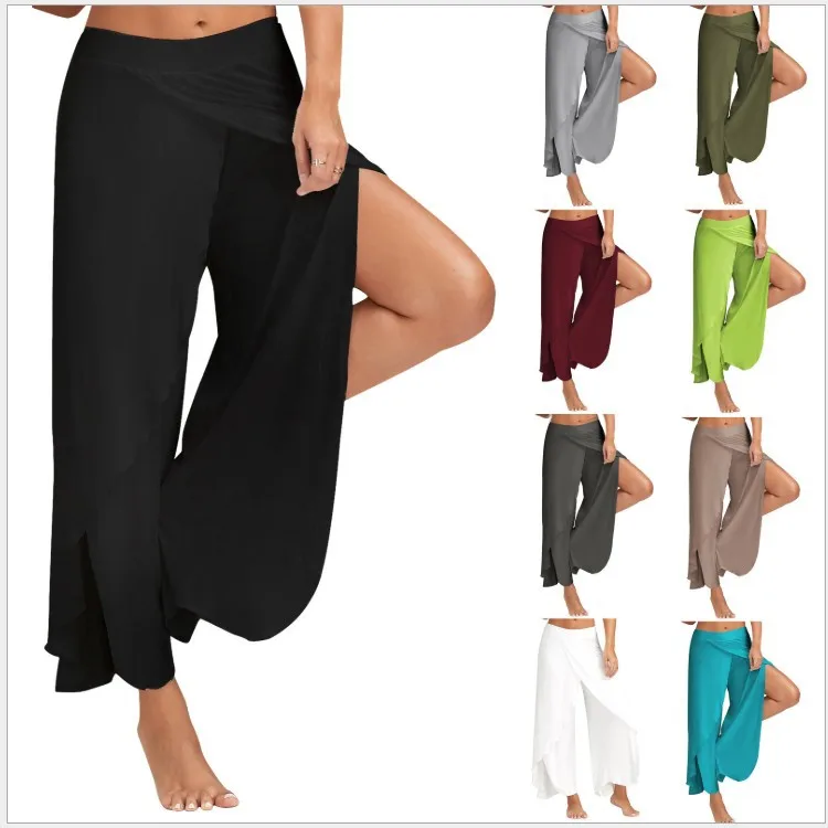 

Women's slit pants irregular casual wide leg pants loose smooth summer 2022 new solid pants streetwear