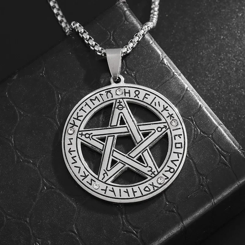 Модное ожерелье из нержавеющей стали в стиле ретро с подвеской виде пентаграммы