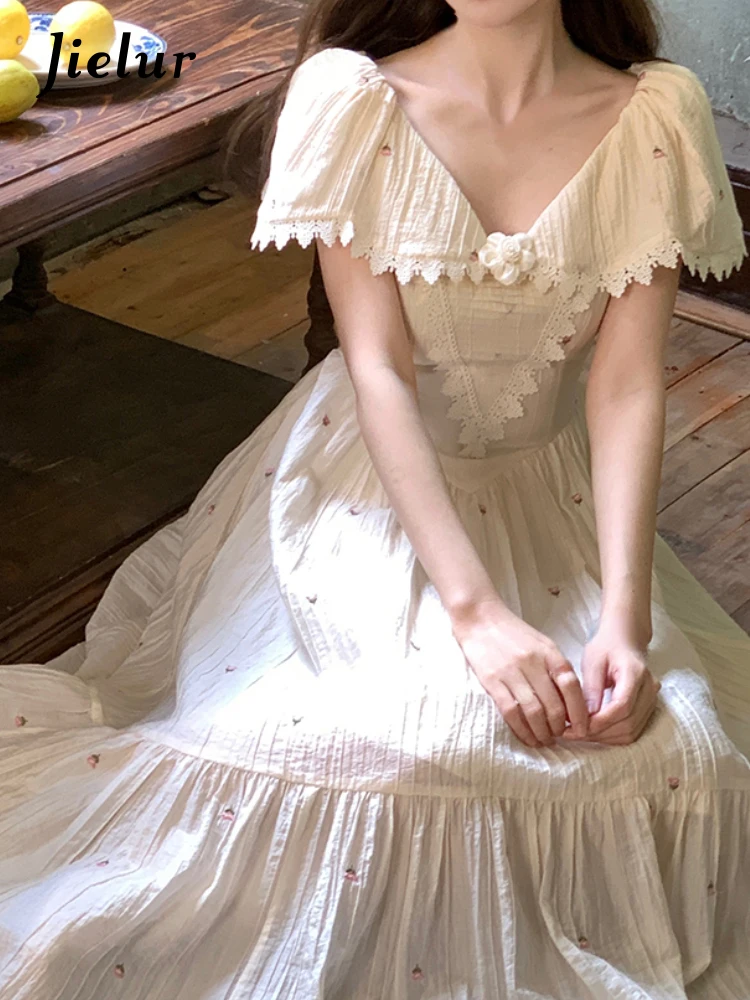

Jielur Летнее женское платье миди Jielur с французской вышивкой повседневные Элегантные женские платья стильное винтажное цельное платье корейская мода