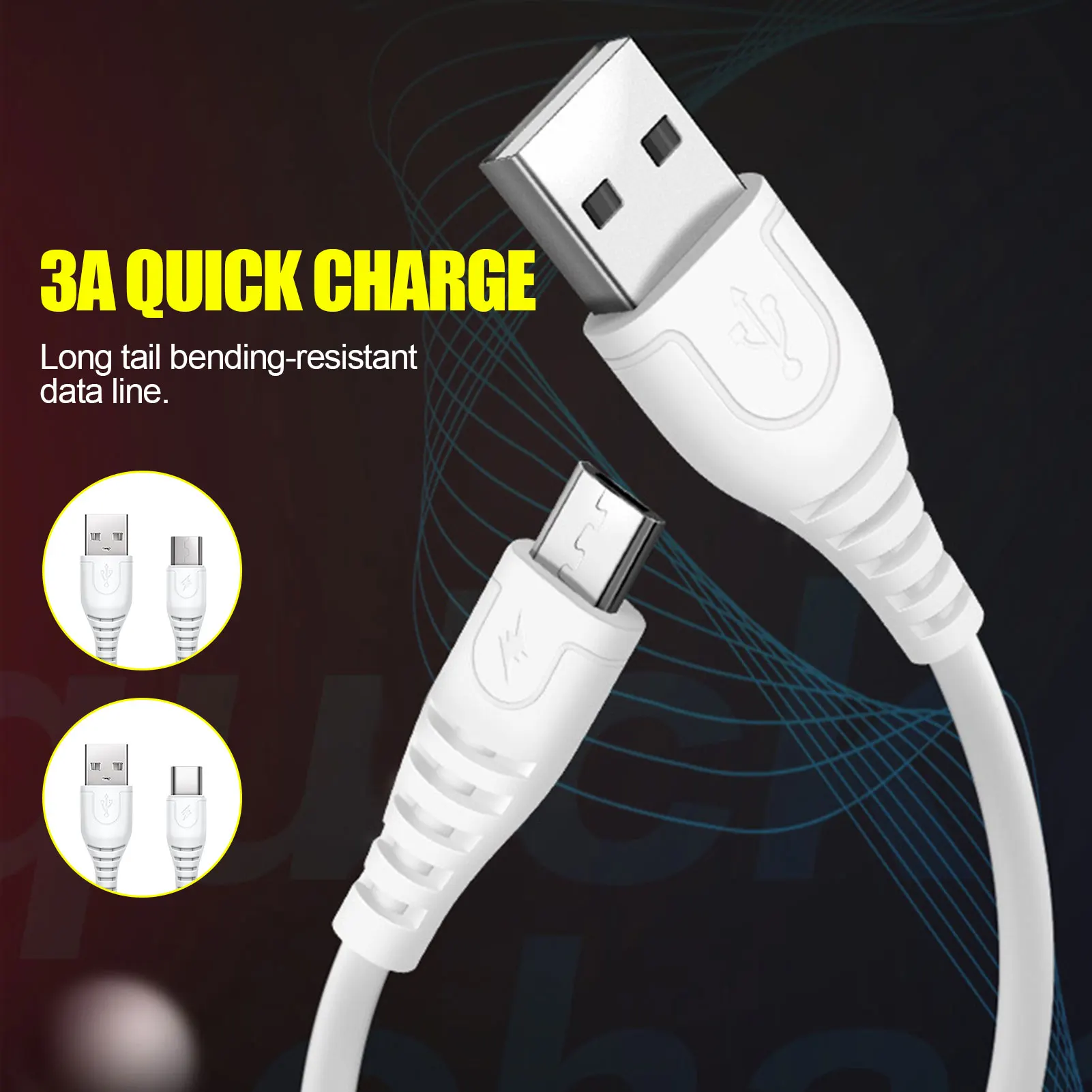 Кабель USB Type-C 3A для быстрой зарядки шнур зарядного устройства телефонные кабели и
