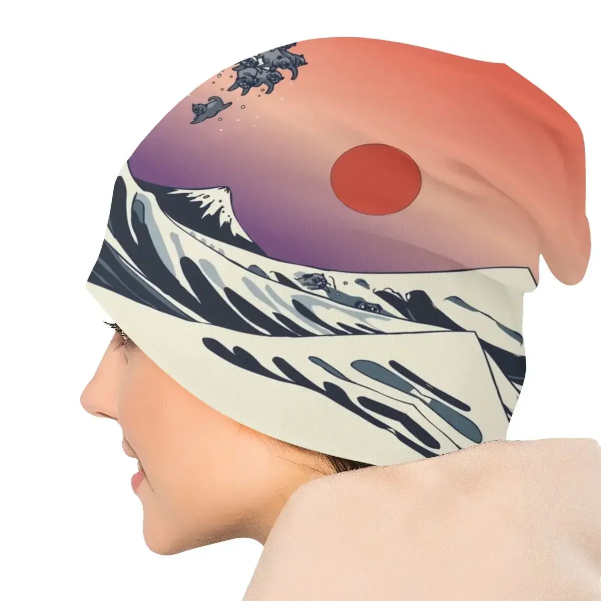 The Great Wave Off Kanagawa Of Black Pugs Шапка-бини Капот Вязаная шапка Katshushika Hokusai Стиль Зимние