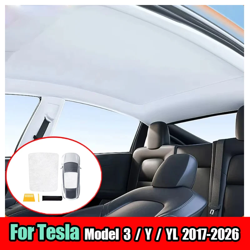 Фото Для Tesla Model 3 Highland, Model Y Juniper, Model YL: Электростатический солнцезащитный козырек для люка с эффектом охлаждения, летний, с эффектом ледяного кристалла №1