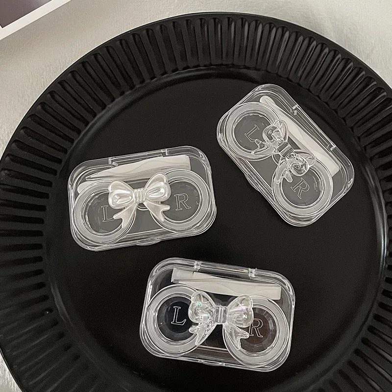 

Beautiful Clear Bow Knot Contact Lense Case Travel Accessaries Transparent Contact Lens L+R Cases Storage Holder Box Container
