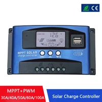 Solar Charge Controller 100A 60A 50A 40A 30A Dual USB LCD Display 12V 24V Solar Cell Panel Charger Regulator with Load