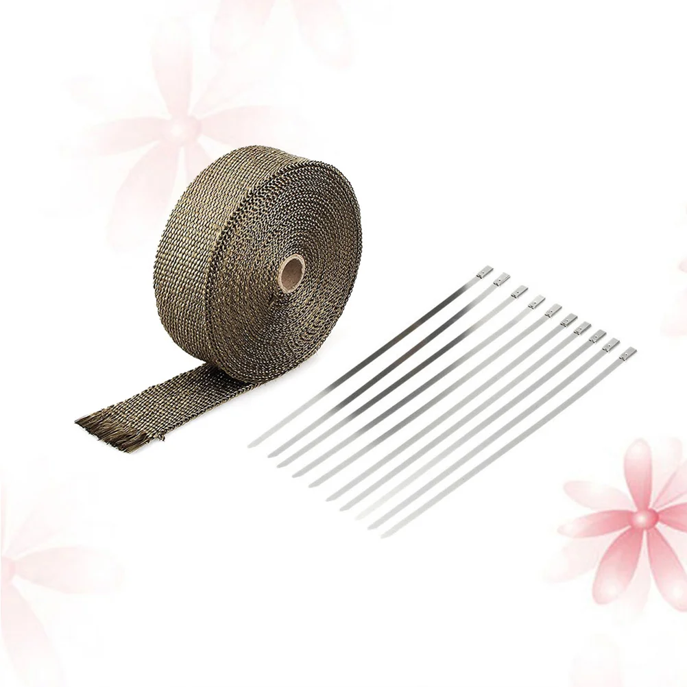 

Exhaust Wrap Titanium 10m Heat Wrap Tap Header Glassfiber for Car Motorcycle with 10pcs 30cm Stainless Steel Ties