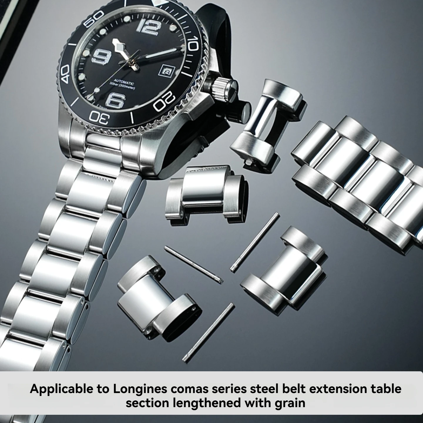 Фото Для циферблата Longines Conquest 41/43 мм, стальные ремни L3.781/L3.883.4 и удлиненные звенья из нержавеющей стали №2