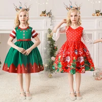 christmas clothes girl princess dress kids cartoon santa elk print costume children christmas party evening dress 3 to 10 years