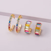 rainbow rings rhinestone hoop earrings for women size colorful crystal golden earings hoops brincos fashionable delicate jewelry