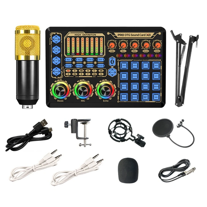 

USB Condenser Microphone Sound Card Recording with Stand for PC Karaoke Streaming Podcasting for Youtube