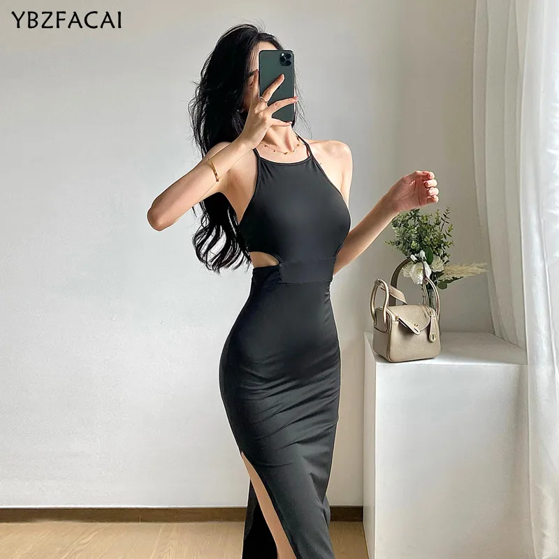 

YBZFACAI, сексуальный рюкзак для шоу малышей, набедренное платье, подтяжки, воротник, узкая талия, высокий разрез, выше колена, длинная юбка, леди...
