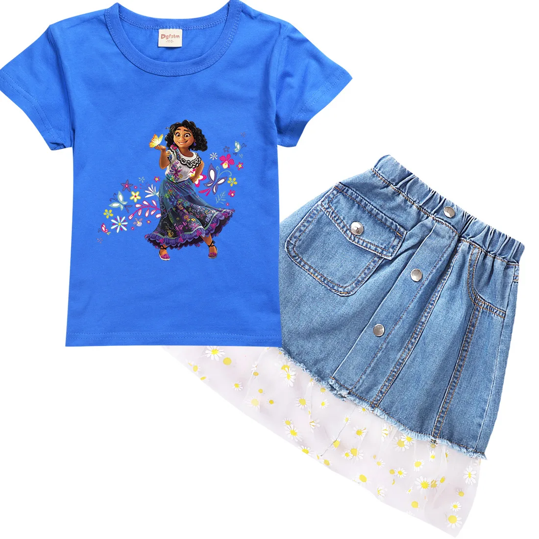 

2022 Disney Encanto Clothes Girls Summer Cotton Short Sleeve T Shirt Top + Skirt 2pcs Casual Cartoon Birthday Party Costumes2-14