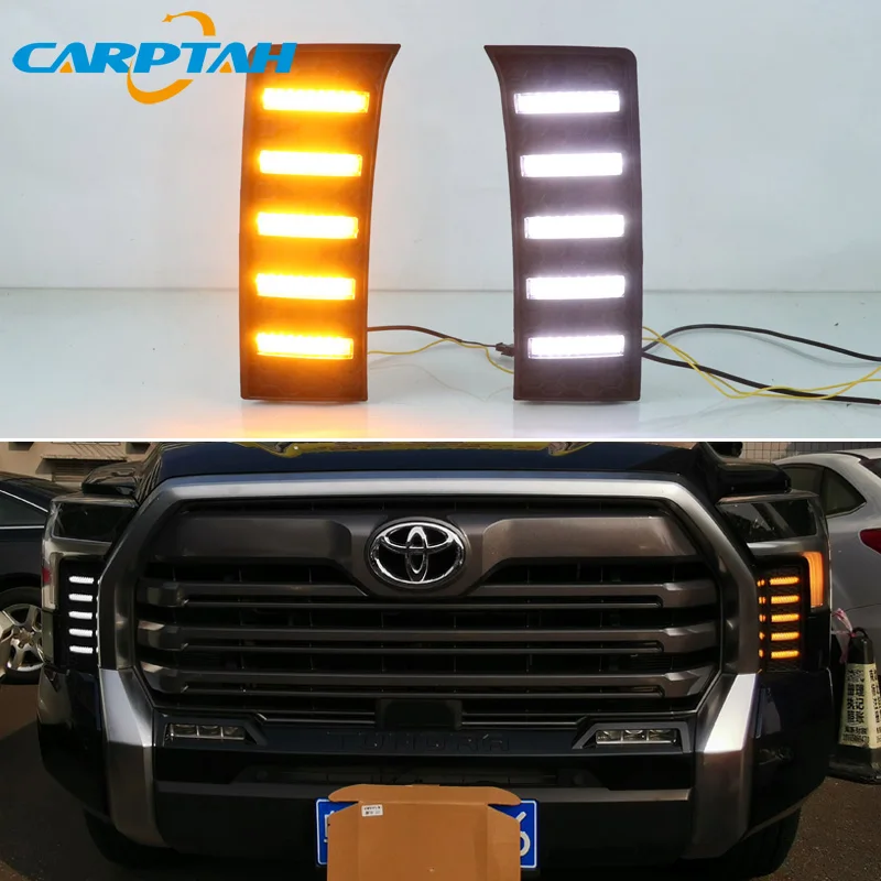 

Светодиодный дневные ходовые устройства для Toyota Tundra 2022 2023, водонепроницаемый желтый указатель поворота 12 В, светильник лампа для бампера, светильник DRL