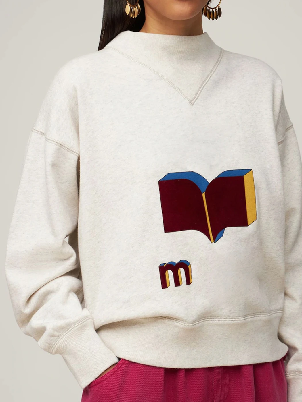 

Luxury Flocking Geometric Print Pullovers Women Contrast Color All-match Sweatshirt Half High Collar Streetwear Sweatshirt Femme