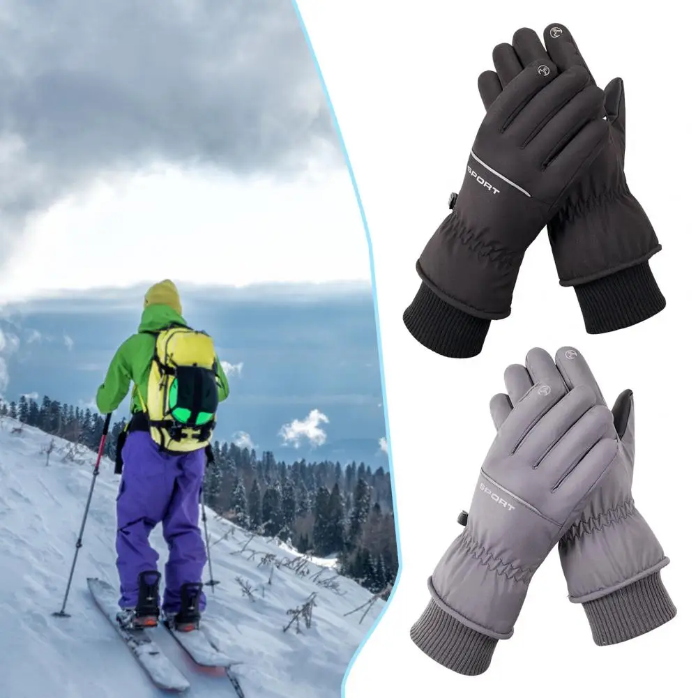 

1 Pair Fleece Lining Ribbed Cuffs Waterproof Winter Gloves Full Finger Men Gloves Winter Windproof Cycling Gloves Outdoor