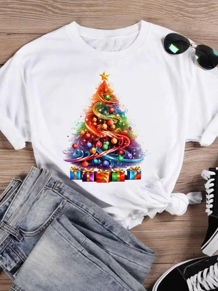 Женская футболка с акварельным принтом надписью Merry Christmas