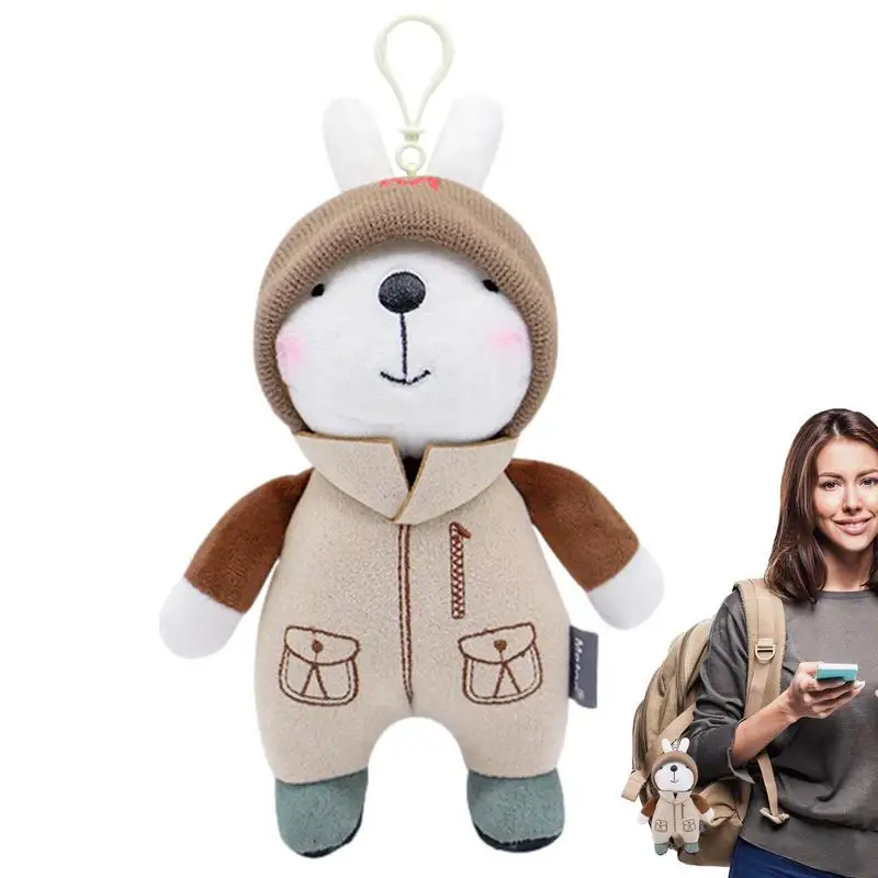 

Милый пушистый женский брелок в виде зайчика в рюкзаке