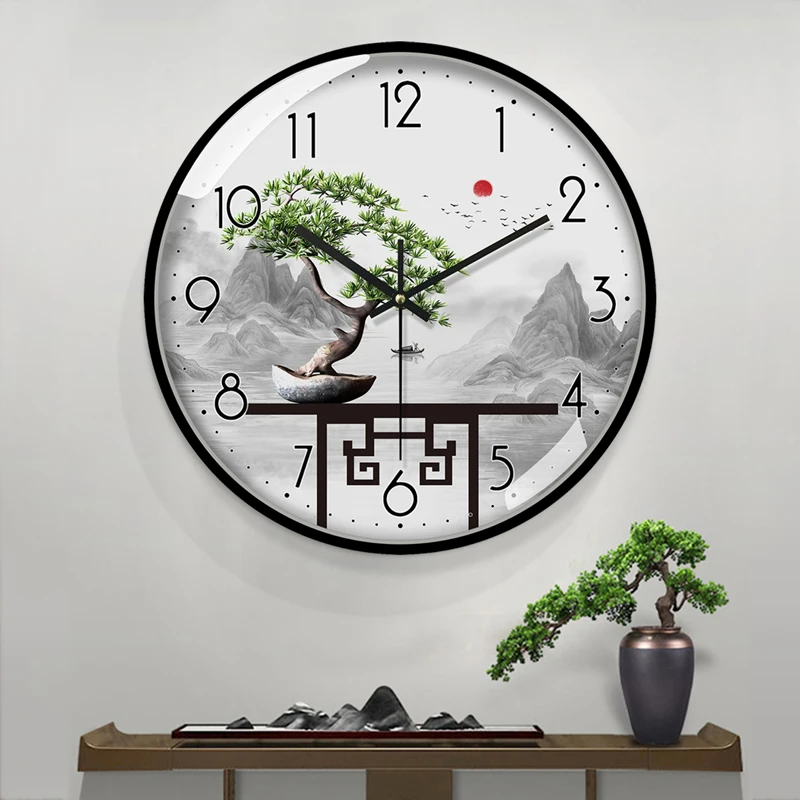

Новинка, китайские настенные часы Haina Baichuan, домашние модные часы для гостиной в китайском стиле, современные настенные часы с пейзажем, бесшумные часы