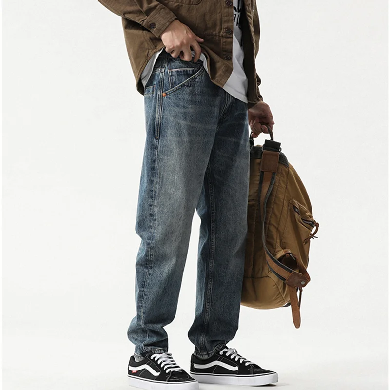 Streetwear Men 2022 New Pattern Vintage Recreational Blue Jeans Men Loose Straight Cylinder Wide Leg Jeans Autumn Female Trend