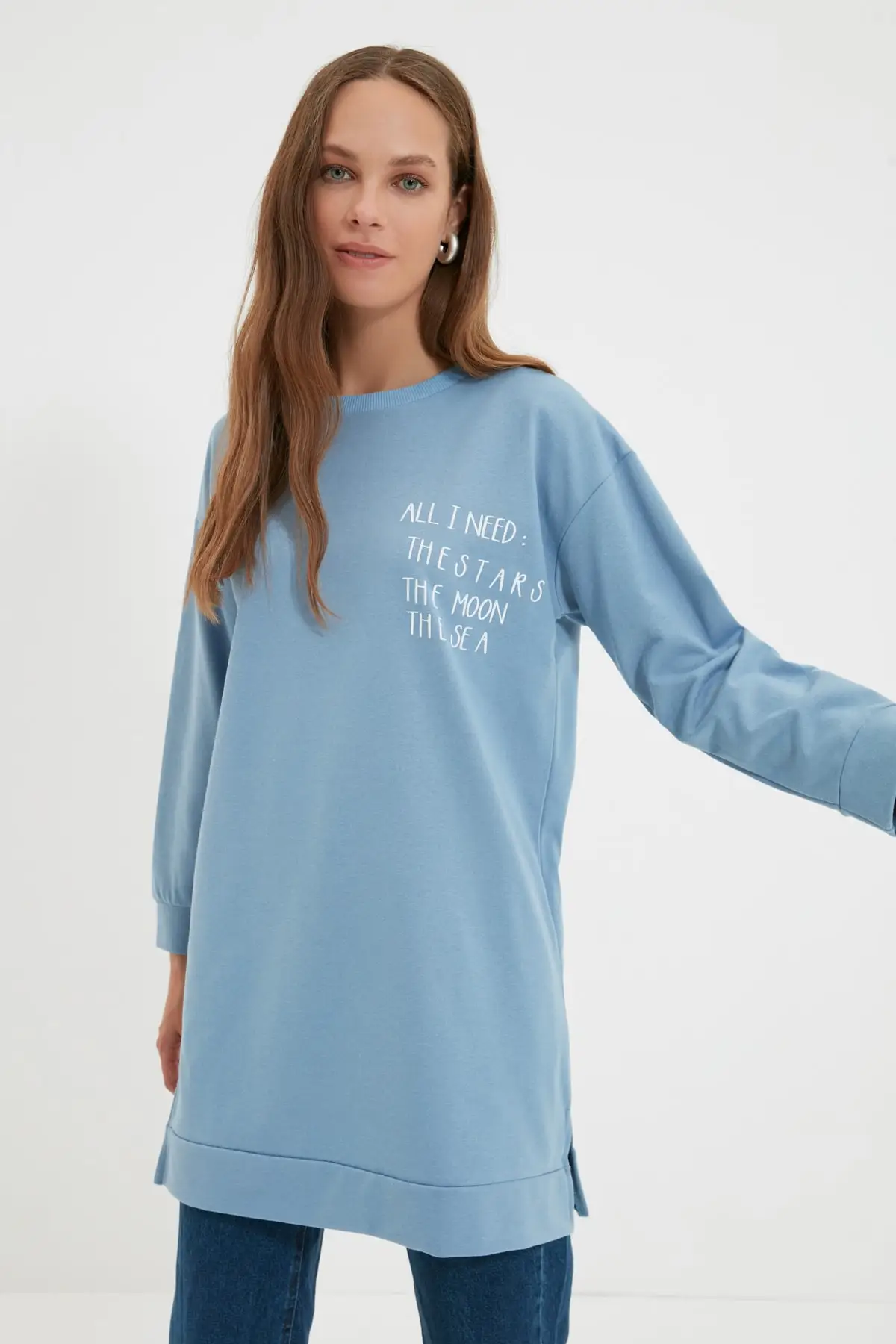 

Women's Sweatshirt Blue Crew Neck Printed Knitted Hoodies Fashion All Season New Designer Pullovers Fleece Hoodies
