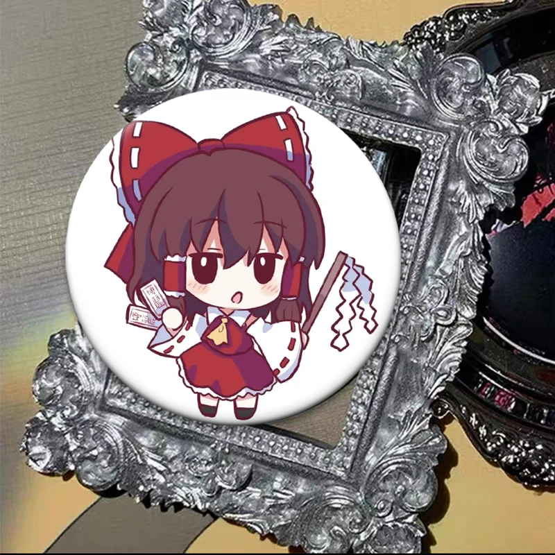 Фото Брошь с HD принтом, значок проекта Touhou, мультяшная фигурка, круглые броши для дисплея, Yuuka Kazami Hakurei Reimu, булавки для лацканов, подарки №3