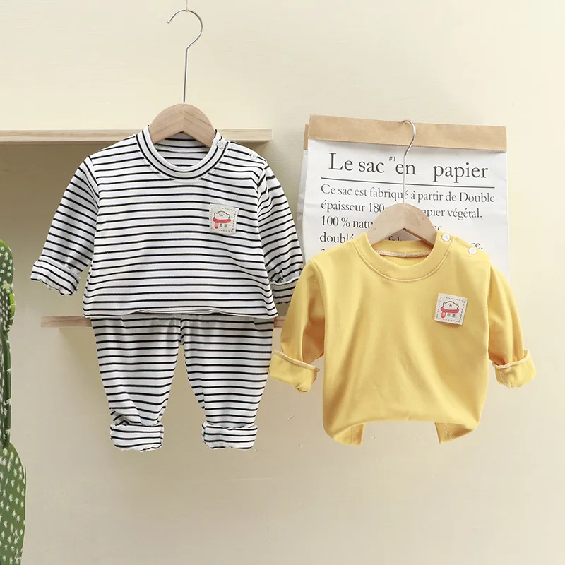 

Children Plush Pajama Sets for Boys and Girls Winter Warm loungewear Baby Striped high neck underwear 2-Piece Set for 1 to 10