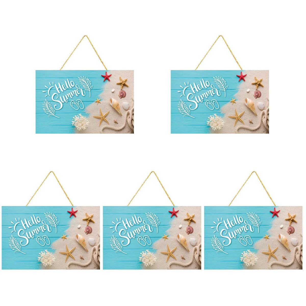 

5 Pack Square Wooden Hanging Tag Door Sign Wall Decor Beach Nautical House Signs For Home The Summer Decorations