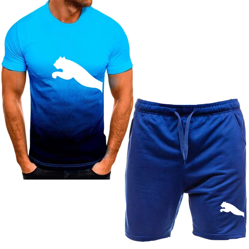 Men's branded t-shirt sets, tops and shorts, activewear, casual wear, polyester shirts, streetwear, summer fashion