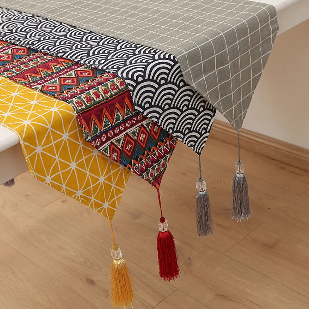 

Nordic Style Cotton Linen Table Runner Cotton Linen Multi-size Table Cloth With Tassel Wedding Decor For Wedding Christmas Party