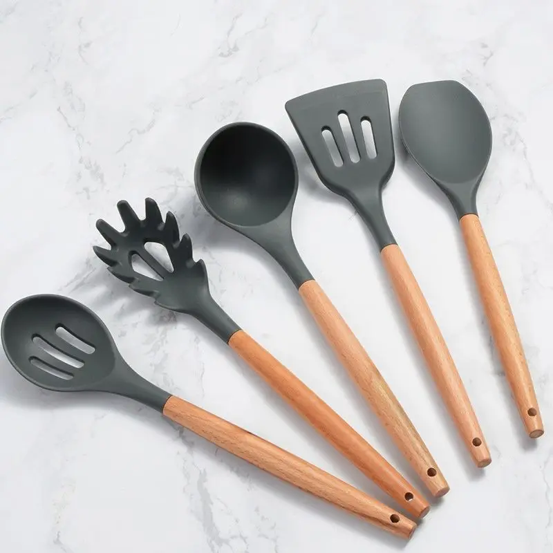 

Silicone Cooking Utensils Set Non-Stick Spatula Shovel soup spoon Handle Cooking Tools BPA Free Kitchen Tool Accessories