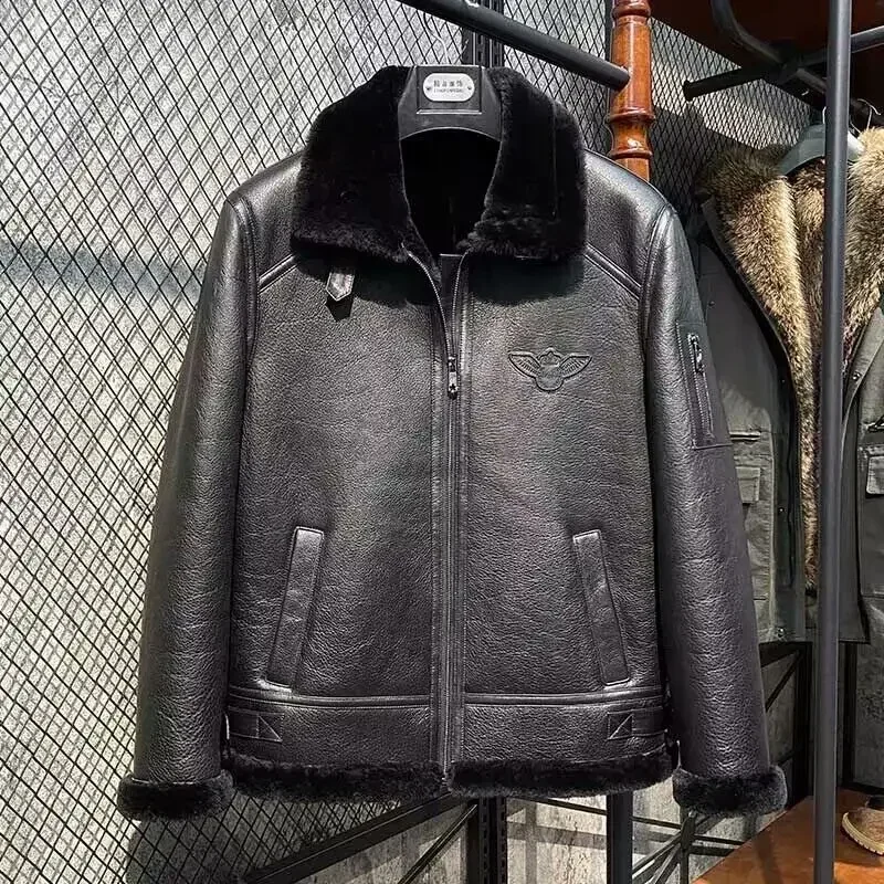 Новинка 2024 мужское пальто из натуральной овчины куртка с шерстяной подкладкой