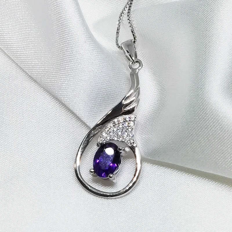 

[MeiBaPJ]Real Natural Amethyst F Pendant Necklace with Certificate 925 Pure Silver Purple Stone Fine Jewelry for Women