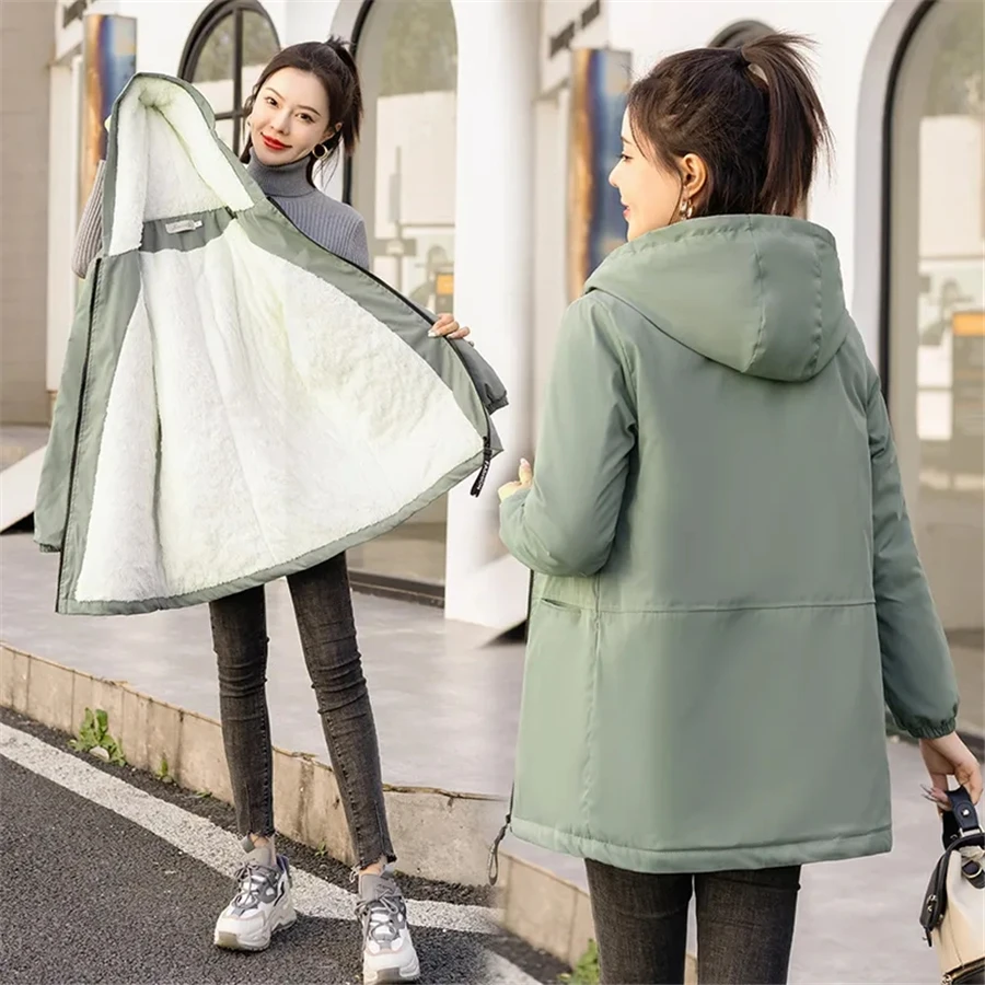 

Женская зимняя куртка оверсайз с хлопковой подкладкой, утепленная флисовая куртка, женские парки, теплое пальто, зимняя одежда, ветровка, свободные куртки