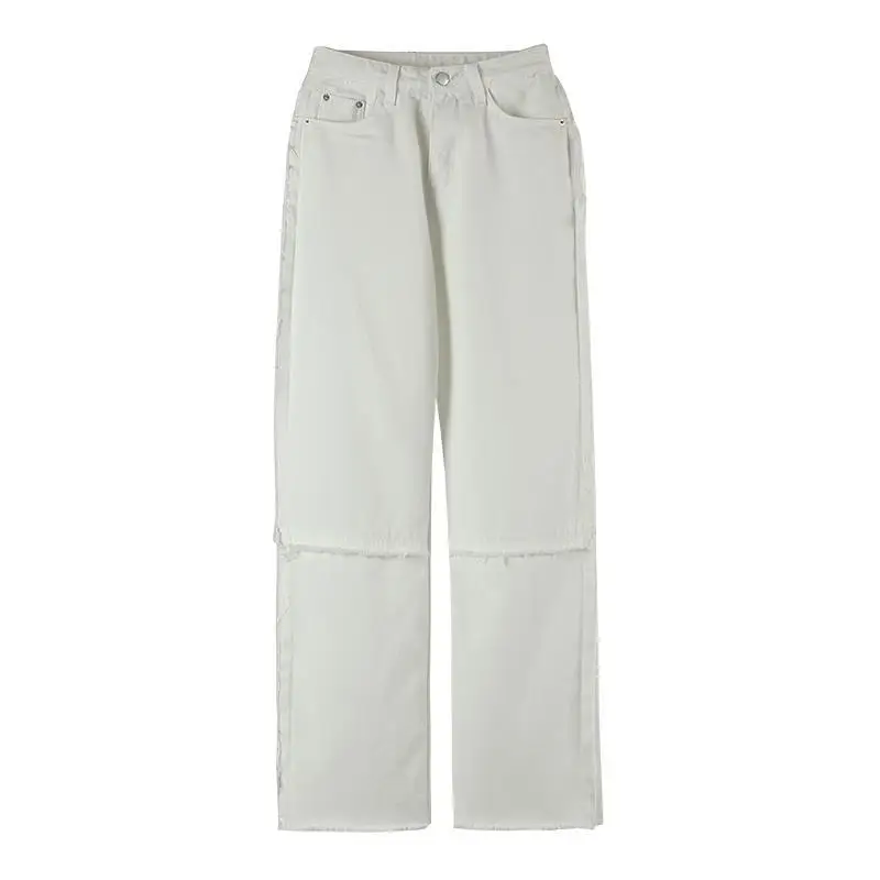 Men's Jeans 2022 New Style Stitching Raw Edge Design Straight-leg Jeans Men Mopping Loose White Denim Trousers Vintage Pants