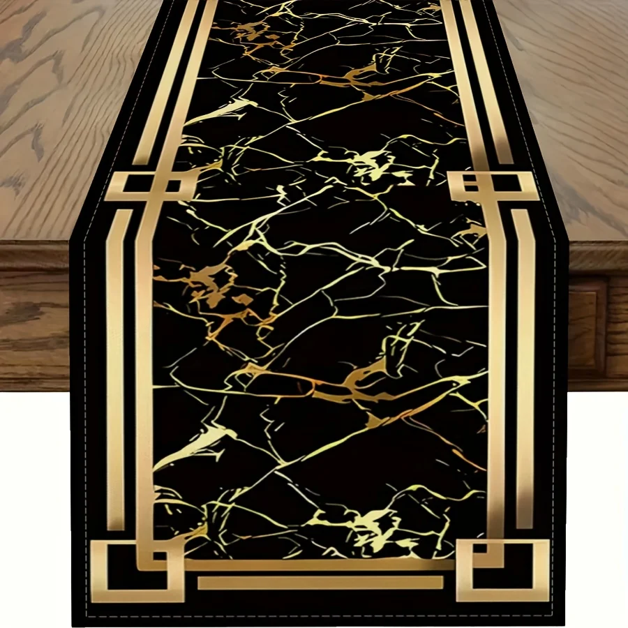 

Льняная черная золотая мраморная дорожка для стола