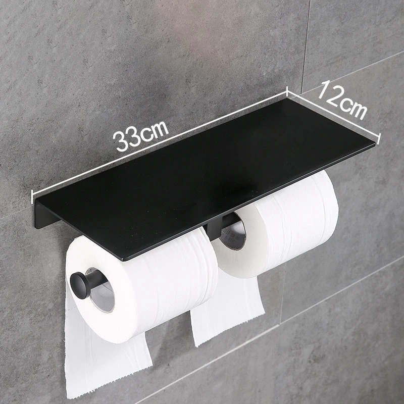 bathroom toilet paper holder mobile phone holder wall mounted black toilet paper holder aluminum punch free bathroom accessories free global shipping