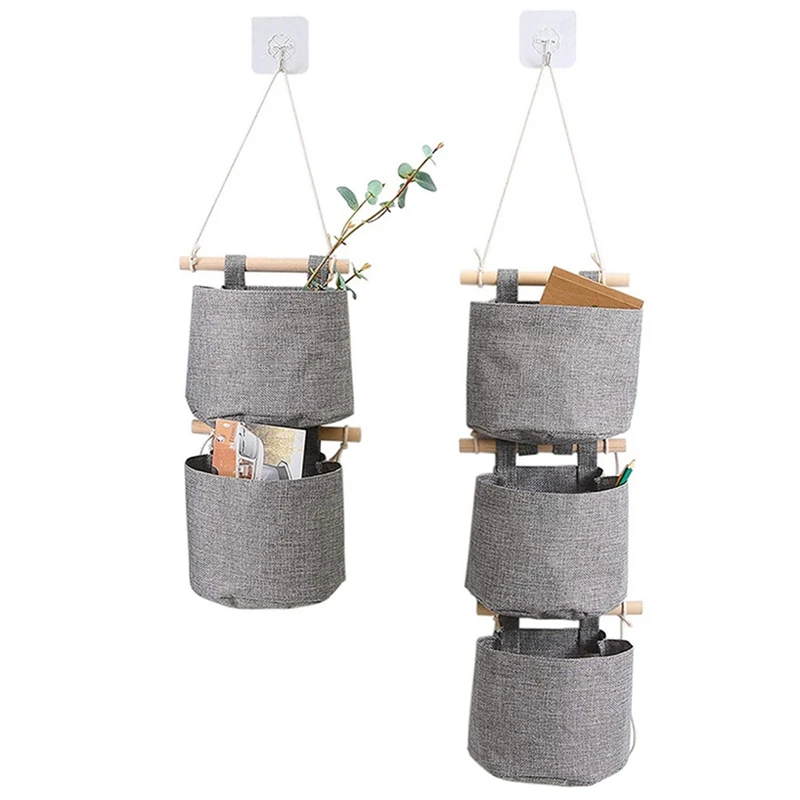

Cotton Linen Fabric Closet Washable Hanging Storage Bag with 5 Pockets over the Wall Door Organizer for Bedroom Bathroom