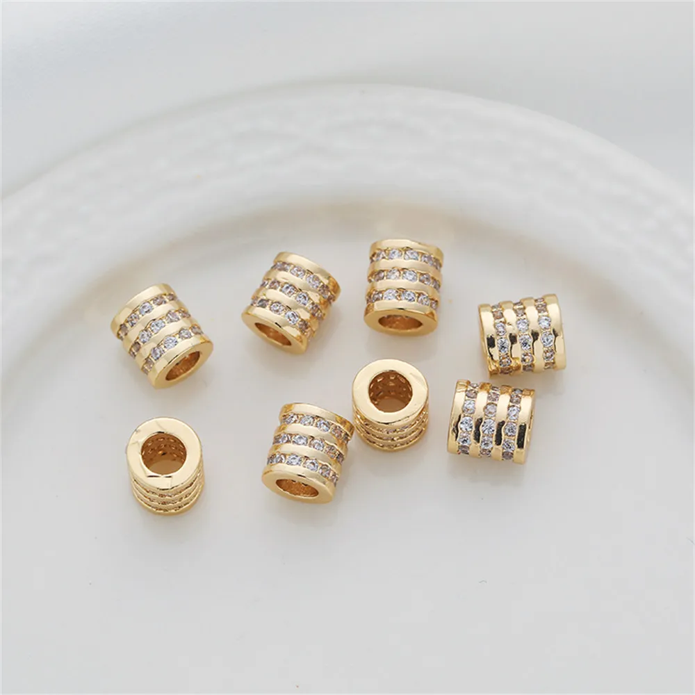 

1pcs 14k bag gold color preserving zircon bucket beads 6x6.5mm large hole cylinder diy jewelry bracelet necklace loose beads
