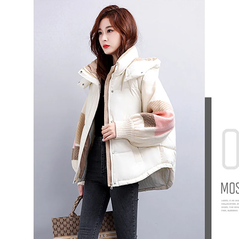 

Women Milky White Down Parka Jacket Splicing Baggy Winter Waterproof Thicken Duck Feather Down Female Puffer Coat Hooded Outwear