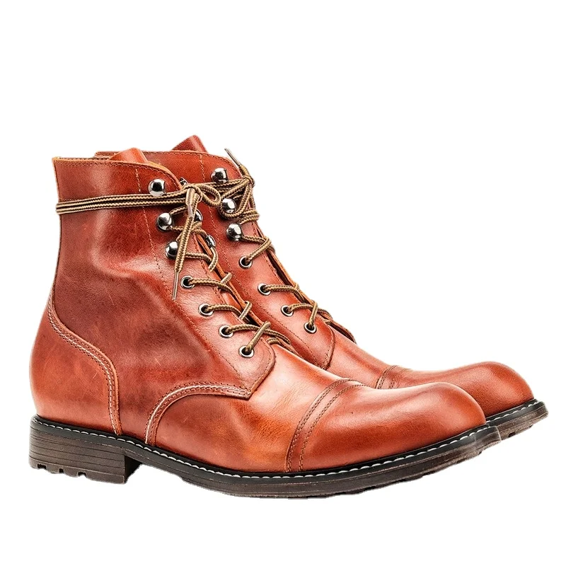 

Fashion Cattlehide Leather Mens Boots Thick Bottom Vintage Handmade Boots Non-Slip Men Boots Genuine Leather Shoes Men