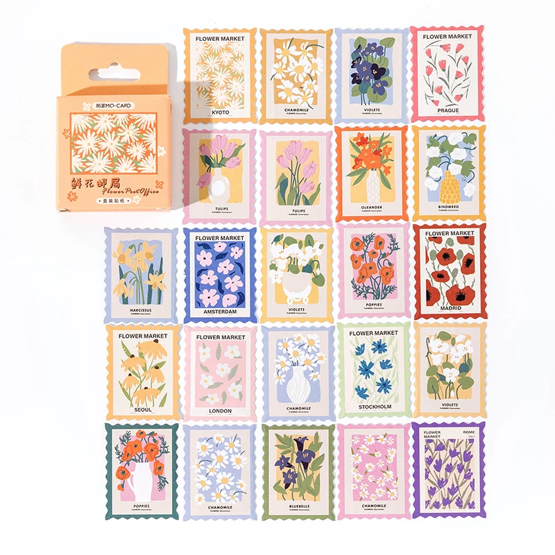 

46Pcs/box Flower Stickers Stamp Sticky Sticker Album Laptop Phone Notebooks Journal Scrapbooking Diary Decoration Paper Material