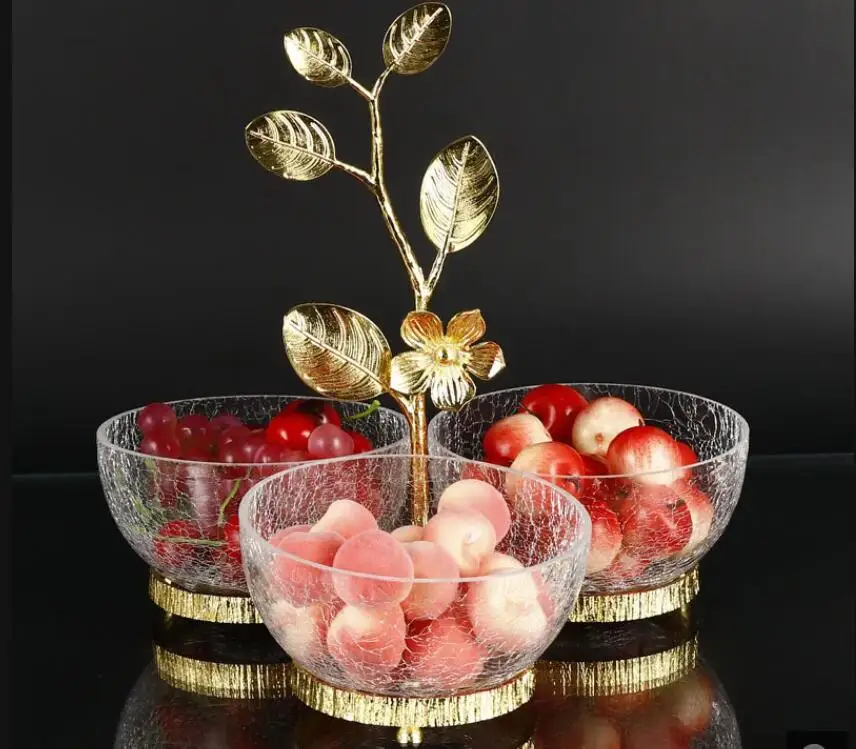 Разделенная тарелка с фруктами легкая роскошная металлическая стеклянная для