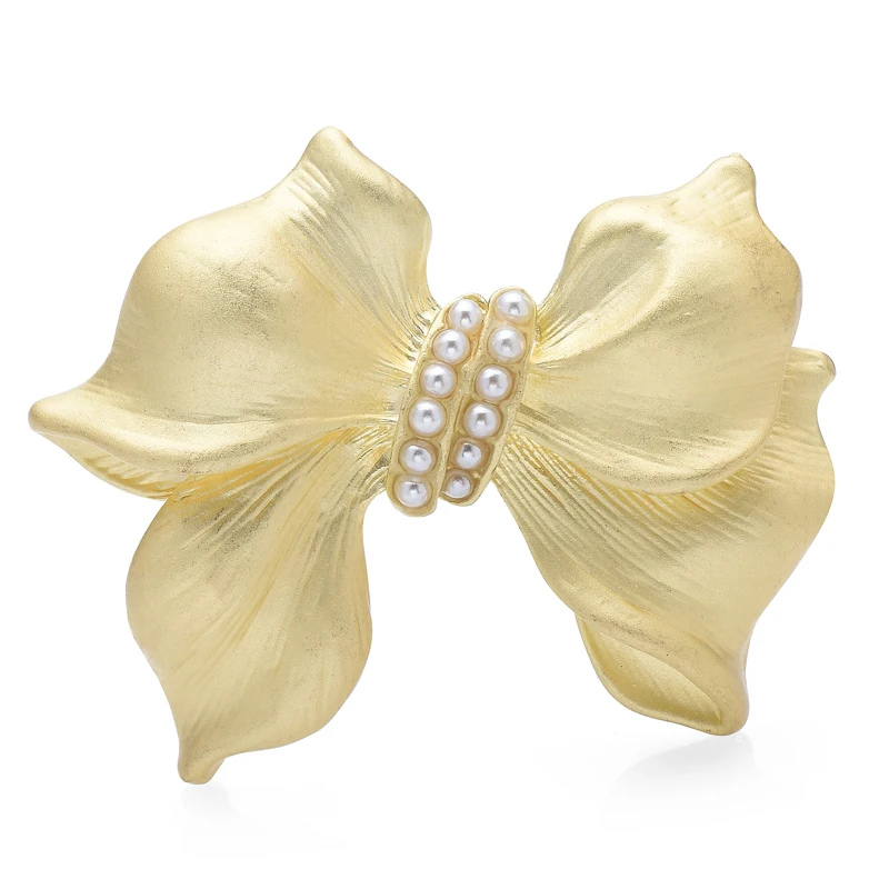 

Wuli&baby Gold Color Bowknot Brooches For Women Unisex Pearl Beauty Party Office Brooch Pin Gifts