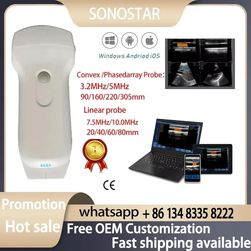 Беспроводной ультразвуковой зонд 3-в-1 с двойной головкой для Android IOS Windows Systems 128