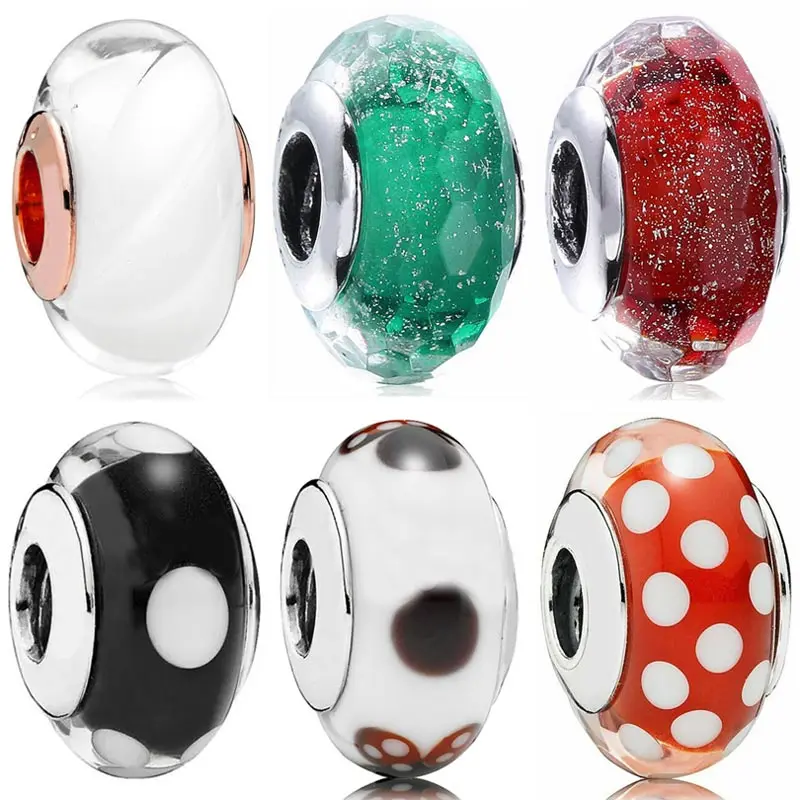 

Настоящие белые волны, мерцающие блестящие бусины из муранского стекла с гранями, бриллиантовые серебряные подвески для браслета Pandora, украшения для рукоделия